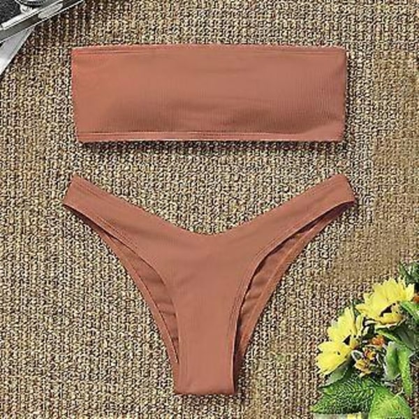 Naisten rantabikinisetit, muodikas yksivärinen seksikäs ontto avoselkäinen bikini uimapuku jaettu uimapuku kesä Push up (style70)