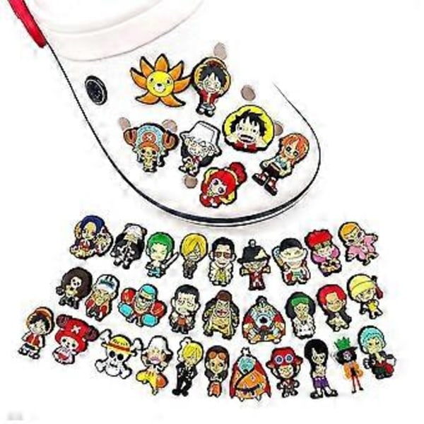 36 kpl Anime One Piece -sarjan hahmojen kenkäkoristeet Crocs-puukenkien sandaalien koristeluun Syntymäpäivälahjat -NMAOV