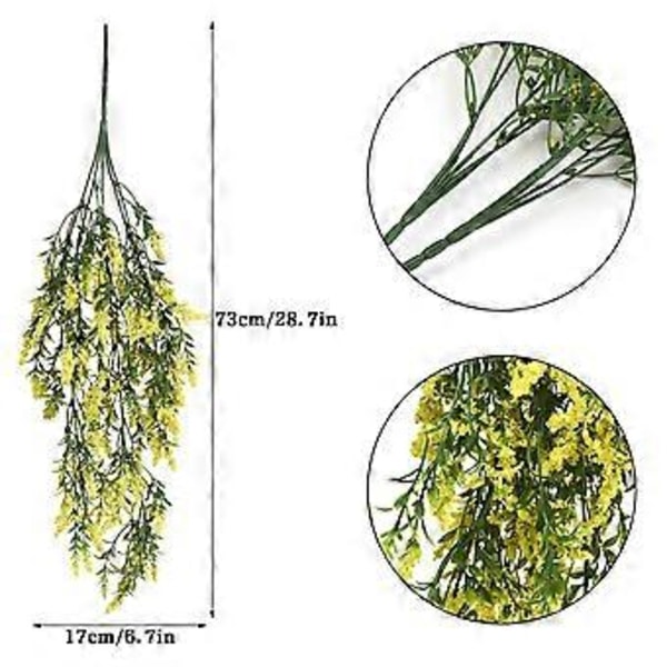 stk. kunstige blåregn blomster, rattan falske blomster, loftmonterede plastikblomster, 60 cm hvedeøre skum, lavendel grønne planter (gul)