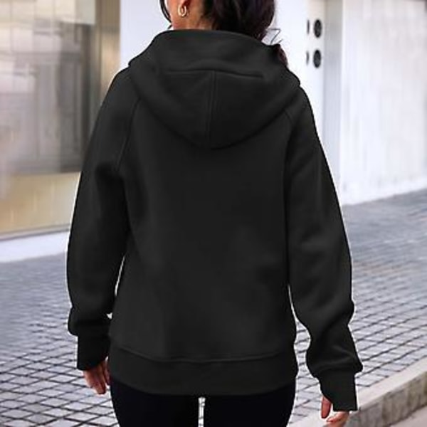 Dragkedja Hoodie för Kvinnor Fleecejackor Tröjor Höstkläder Tröjor Med Fickor Vinter Y2k Kläder L Svart