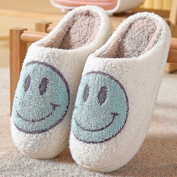 Slippers Smiley Face Slippers Women Smile Slippers Happy Face Slippers Retro Smiley Face Soft Plush Comfy Warm Slip-on Slippers Green 44-45