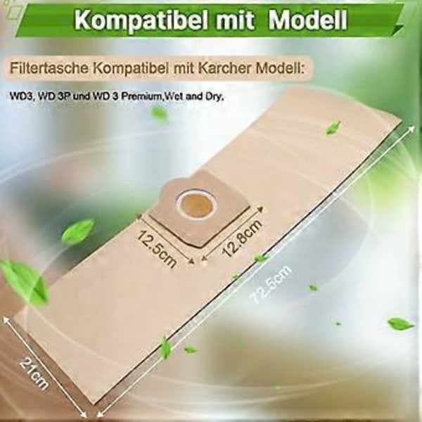 15 Støvsugerposer for Kärcher WD3, MV3, Erstatningsfiltre
