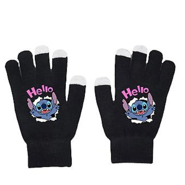 Unisex Stitch Cartoon Vantar med Hel Tå, Varma Vintertryckta Stickade Vantar (A)