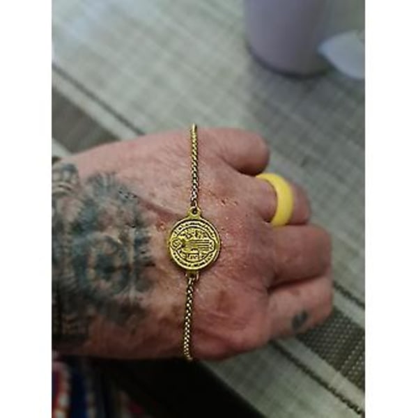 Armbånd i rustfrit stål med Sankt Benedikts medalje Metal San Benito Armbånd Justerbar boks kæde Bohemia Armbånd (guld st charme)