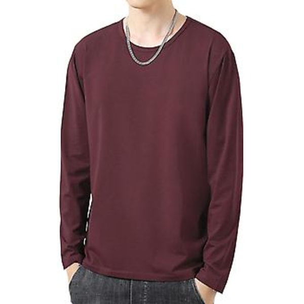 Fianao Miesten Pitkähihainen O-Kaula-T-paita Syksyyn Aluspaita Pusero Päivittäiseen Käyttöön (2XL Viininpunainen)