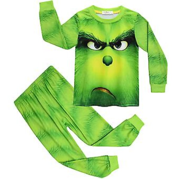 4-9 år Barn Pojkar Flickor Jul Grinch Tryck Pyjamas Set Jul Kläder Nattkläder Pjs Gåvor (5-6 År B)