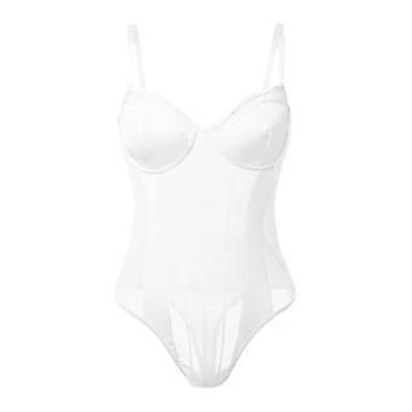 Kvinners Sexy Bodystocking Lace Mesh Jumpsuit Formende Ryggløs En-delt Bustier (M hvit)