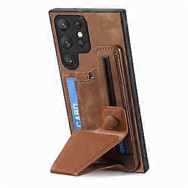 För Samsung Galaxy S25 Ultra Skal med Kortfack Ställ Retro Läder Baksida - Brun (Brun)