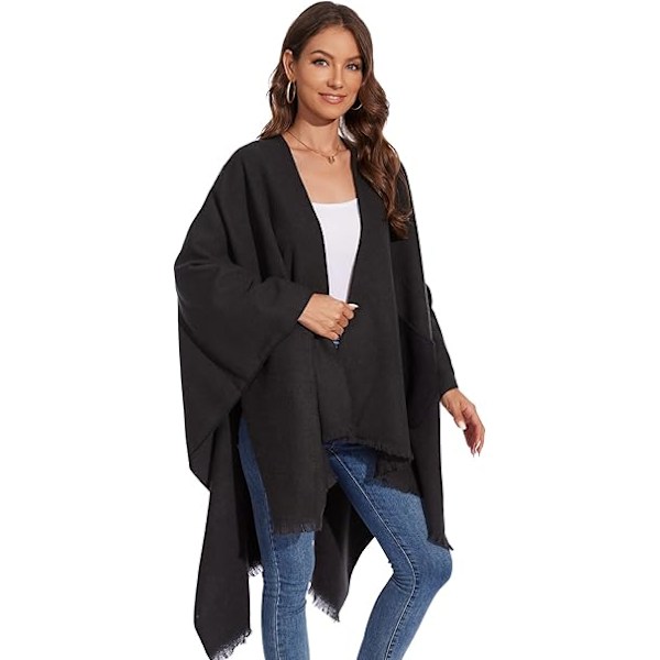 Elegant Sjal med Öppen Framkant, Mjuk Poncho för Kvinnor, Lämplig för Vår, Höst och Vinter