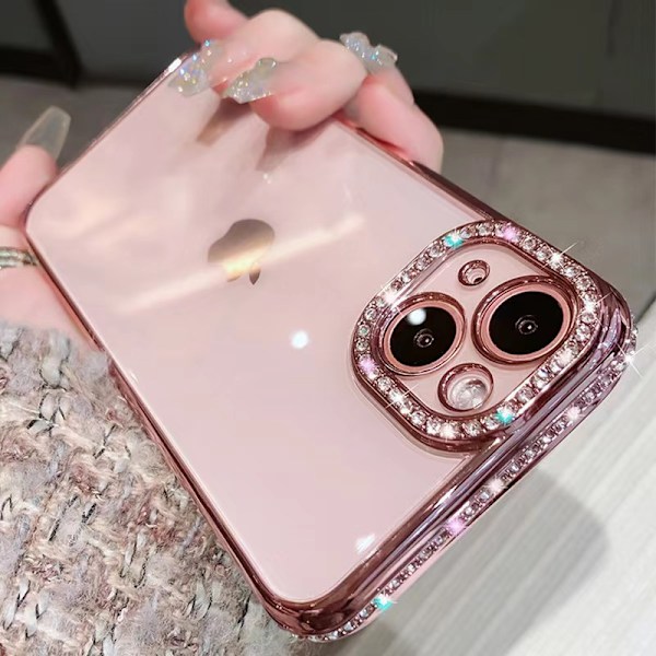 Kompatibel med iPhone 11 cover, luksus glitter bling skinnende diamant elektroplettet rammekant fuld krop beskyttende klar blød stødsikker cover telefon cover (Pink)