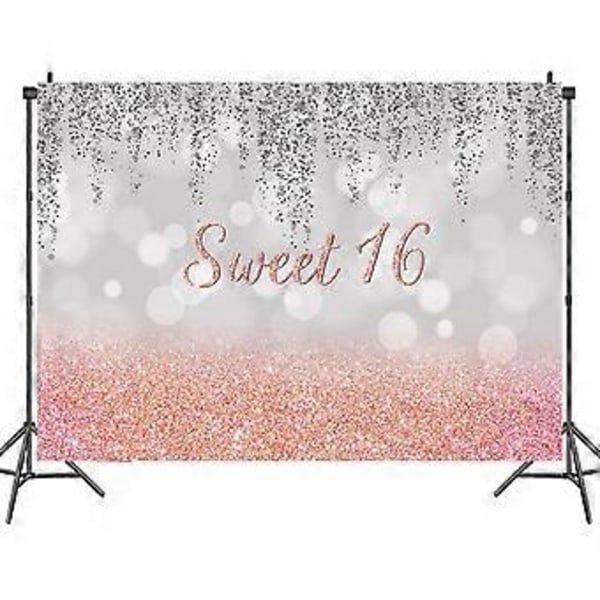 Happy Sweet 16th Birthday Banner Bakgrundsdekorationer för Flickor Roséguld Sweet 16 Birthday Party Skyltar Tillbehör Rosa Sweet Sixteen Birthday Poster Bac