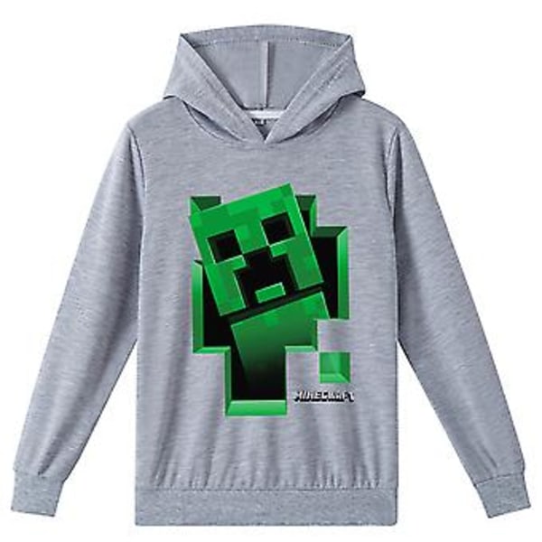 Kids Boys Girls Minecraft Creeper Printing Hoodie Casual Long Sleeve Hooded Sweatshirt Pullover Jumper Tops(9-10Years Grey)