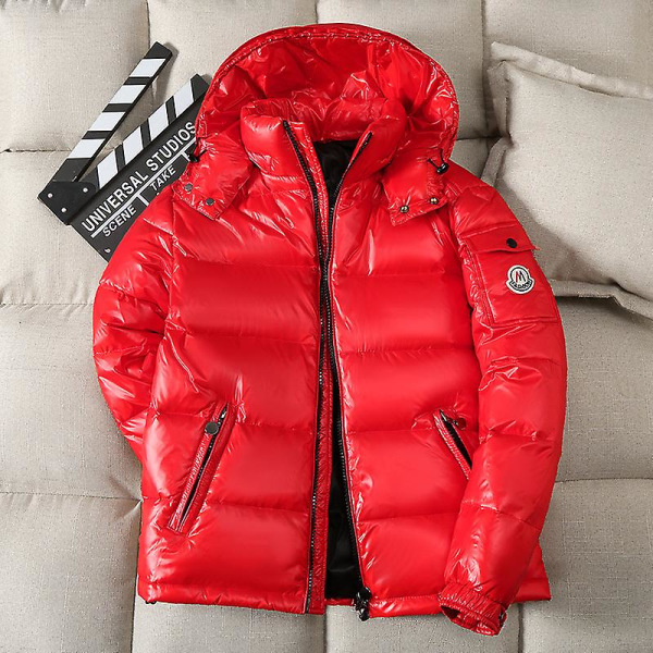 Winter Shiny Down Jacket Men's Jacket Stand Collar Down Jacket With Hood Red L