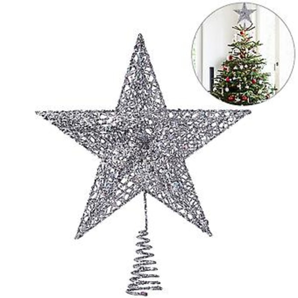 NICEXMAS 20cm Silver Star Tree Topper Exquisite Shimmery Star Christmas Tree Topper Christmas Tree Decoration 5 Point Star Treetop Decor