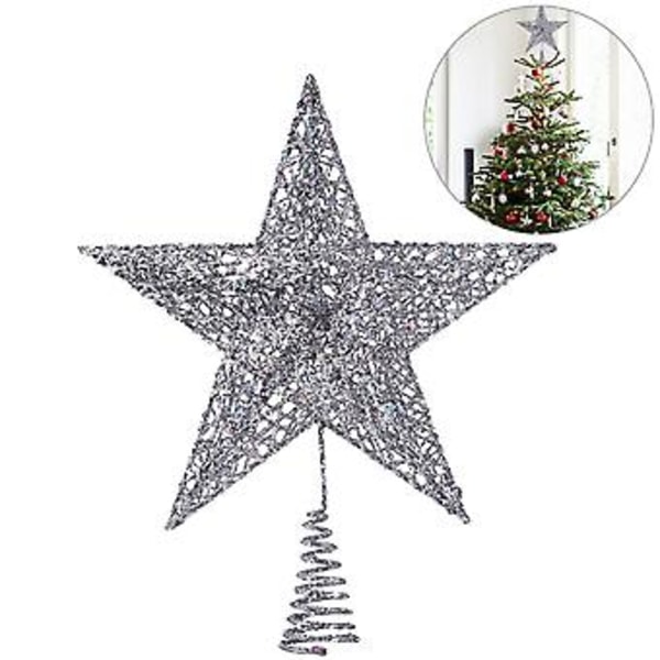NICEXMAS 20cm Sølv Stjerne Topp til Juletre Elegant Glitrende Stjerne Juletre Topp Juletre Pynt 5-Spiss Stjerne Toppdekorasjon