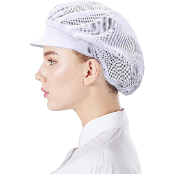 3 Pak Mesh Kokkehatte - Hvid, Unisex Køkkenhatte med Mesh, W