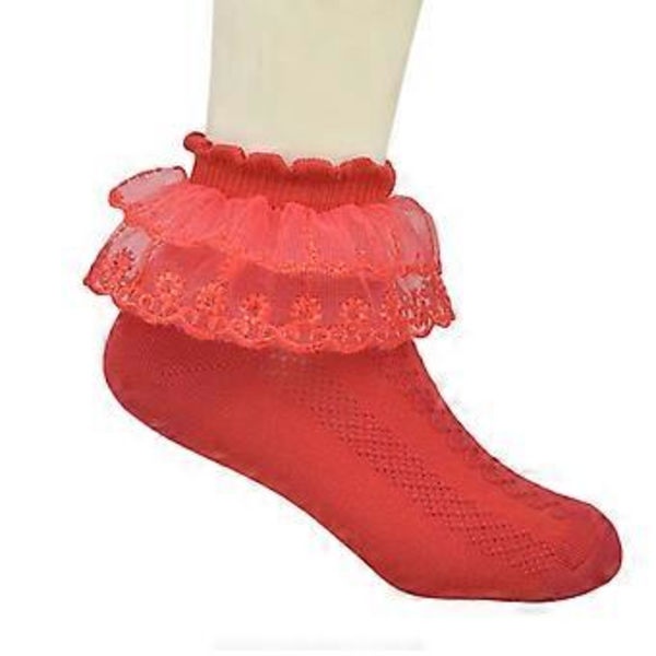 Vita spetsblommiga dopstrumpor för flickor 1-15 år Vita Hot(Red XL1015 år)
