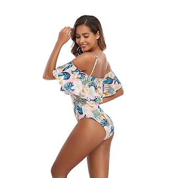 Flickors badkläder bikini digitaltryckt mage täckt slim fit tube top volang endel för kvinnor badkläder Xxl Rosa och blå blommor