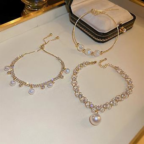 2023 Ny Guld Elektroplettering Indlagt Zirkon Havfrue Perle Armbånd Kvinder Personlighed Mode Skinnende Armbånd Bryllup Smykker-sl096,20cm ( SL092-G)