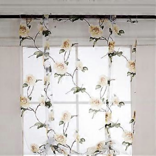 Blomstrete romersk gardin, halvtransparent vindusskjerm, knytegardiner for stue, balkong, soverom 1 x 1,6 m (Gul)