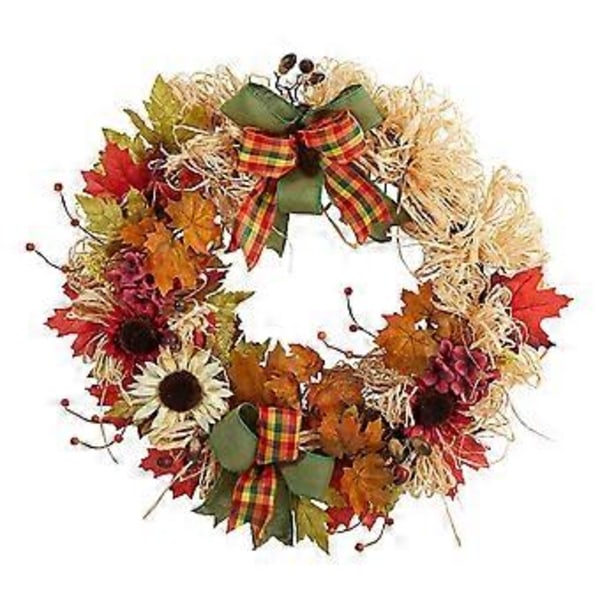 30*30cm Kunstig Blomst Efterårskrans Dørdekoration Thanksgiving Ahornblad Halm Vinstok Cirkel Dekoration Vægophæng