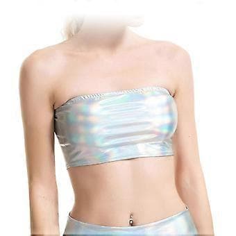 Dame Bandeau Top Stropløs til Aften i Byen Scene Mavedans Performance Kostume (Hvid)