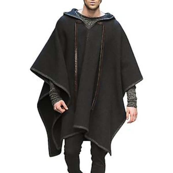 Fianao Herrefrakke Halloween Gotisk Kappe Frakke Batwing Ærme Mænd Hættejakke til Fester (L Sort)