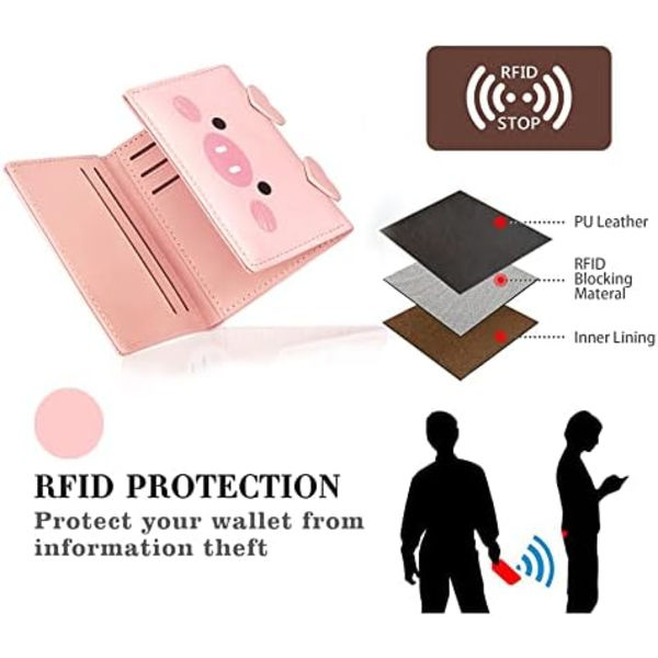 Söt plånbok för kvinnor, läder RFID-blockerande liten trifold plånbok med ID-fönster för flickor och damer