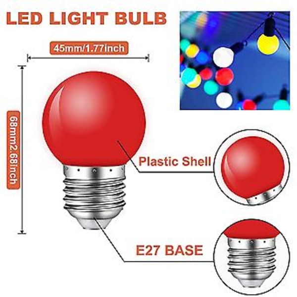 10-pack Färgade LED-lampor, 1W E27 G45 Glödlampor, Färgade LED-Mini-Globlampor, Blandade Färger för Utomhus- och Inomhussträngar, Jul, Fest{jkw} ( )