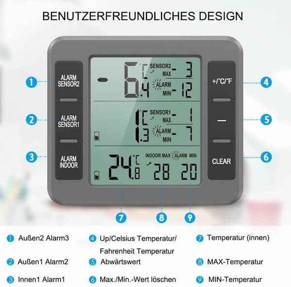 Kyltermometer digitalt larm frys termometer väderstation