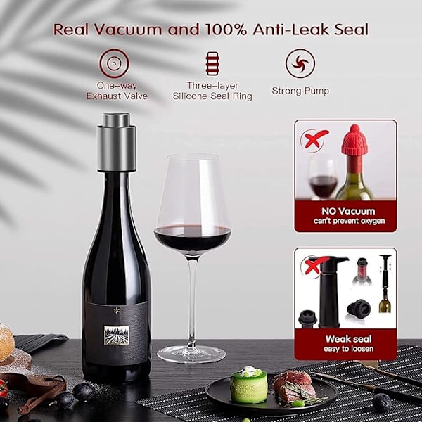 Rustfrit push-type vakuum vinstop med tidsskala vinbot