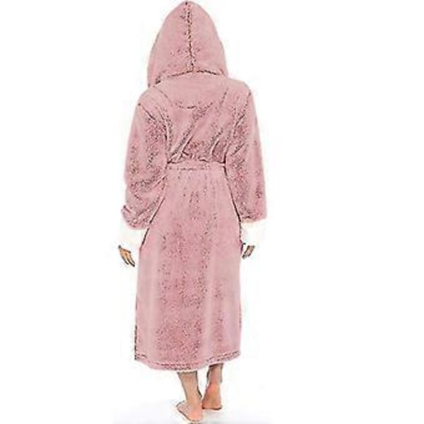 Fleece Badekåbe Kvinder Blød Morgenkåbe Hætte Fluffy Håndklæde Lang Badekåbe (M Pink)