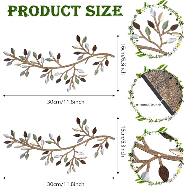 2 kappaletta metalliset puunlehden seinäkoristeet Viiniköynnöksen oksan seinätaide Wr