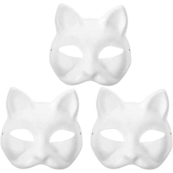 Hvide maling kattemaske papir umalet tom DIY maske maske maske ræv dyr halv ansigtsmaske 3 stk