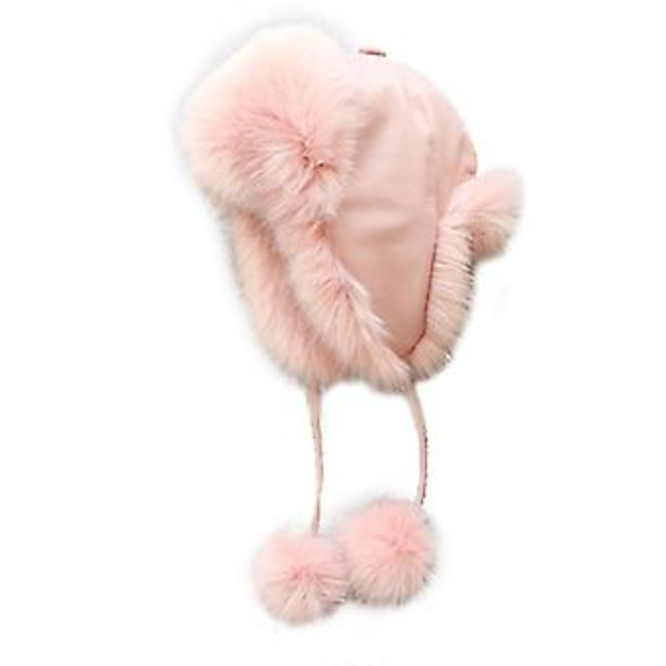 2020 Mode Vinter Børnehat Pu Læder Stor Bold Pels Blød Vindtæt Varmt Hat (Pink)