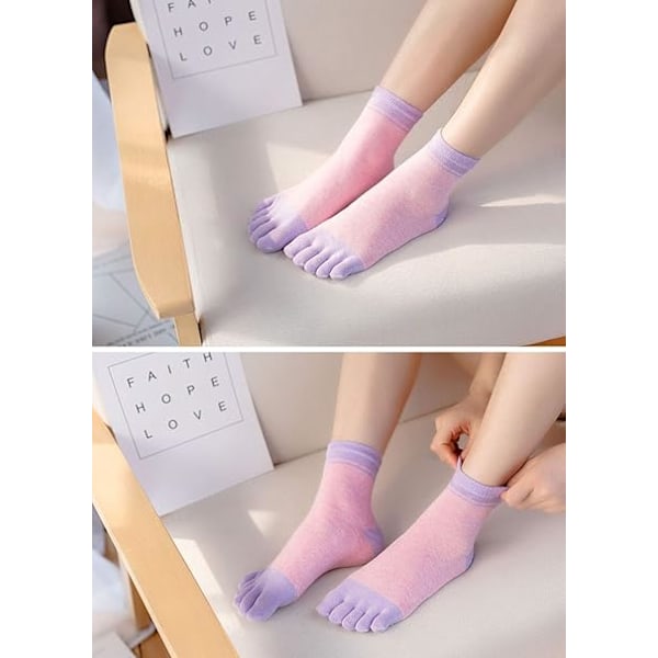 5 par Multifärgade Damfingrar Sockor Bomull Sport Separerade To