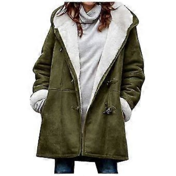 Vinterjacka för kvinnor, tjock och varm fleecejacka med huva, damer avslappnad plus storlek parka jacka - JA(2XL Arméggrön)