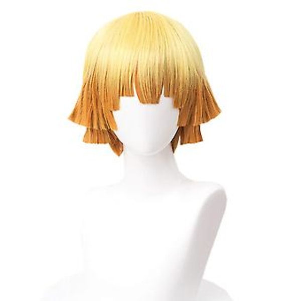 Demon Slayer Agatsuma Zenitsu Cosplay Kostume Kimono Uniform Outfit Halloween Party Anime Rollespil Tøj Sæt (One Size - Kun Paryk)