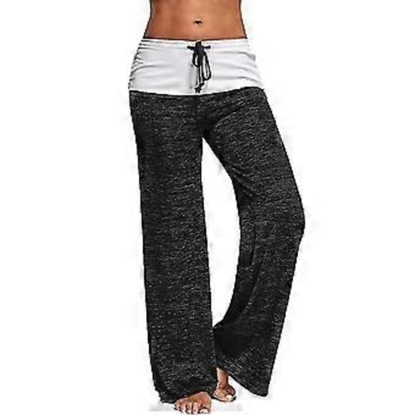 Dame Colorblock Snøre Yoga Bukser Afslappet Løse Åndbare Gymnastik Sports Pilates Lange Bukser -NMAOV(XL Sort)