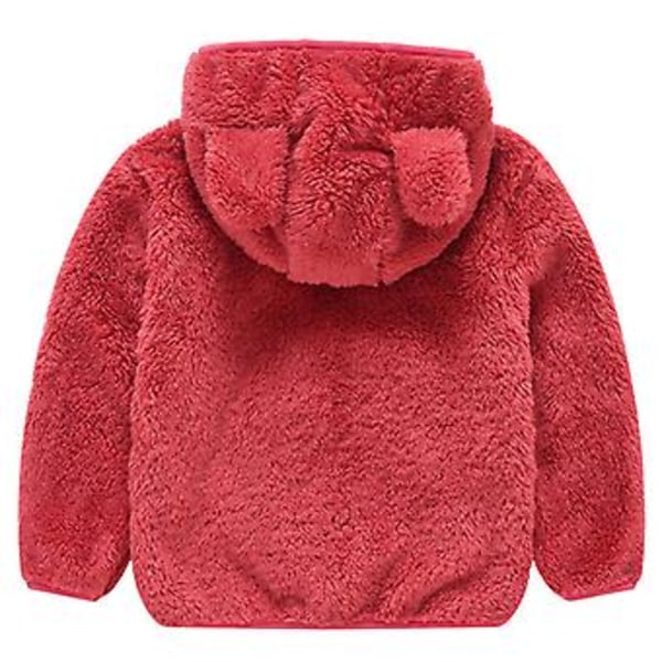 2-6 År Børn Teddybjørn Blød Fleece Hættejakke Varmt Lynlåsjakke Yderbeklædning (3-4 År Rød)
