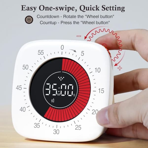 (hvid) Genopladelig visuel timer, 60 minutters nedtælling, til børn