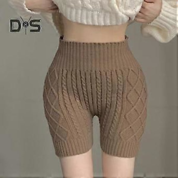 Dame Vinter Shorts med Bund Strikket Høj Talje Elastisk Ensfarvet Hold Varmen Anti-eksponering Basis Shorts til Daglig Brug Hjemme Og Mere (sort)