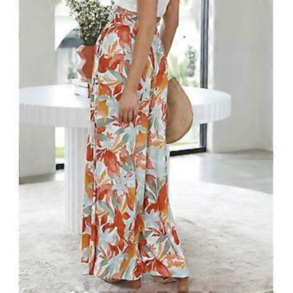 Dame Vid Bukser med Vidde, Blomstret Print, Høj Talje, Elastisk Snøre, Strandbukser til Fest, Shopping, Rejser (M Farverig)