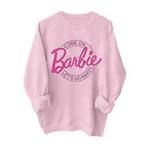 Barbie-inspirert trendy rosa Power Crew Neck langermettet genser for kvinner (S Rosa)