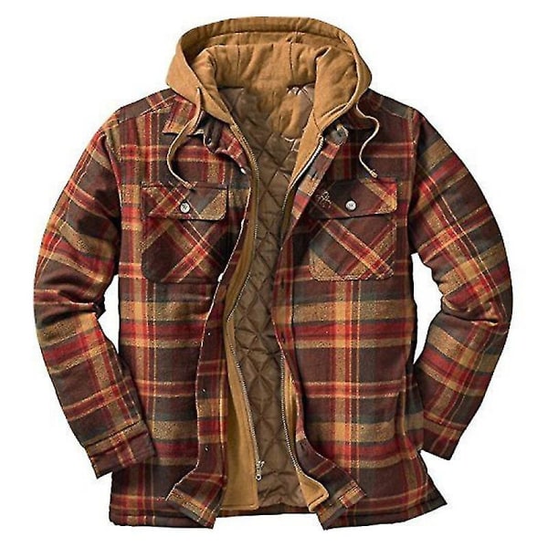 Quilted Thick Plaid Long-sleeved Loose Jacket Men's Hoodie Quilted Lined Flannel 2XL