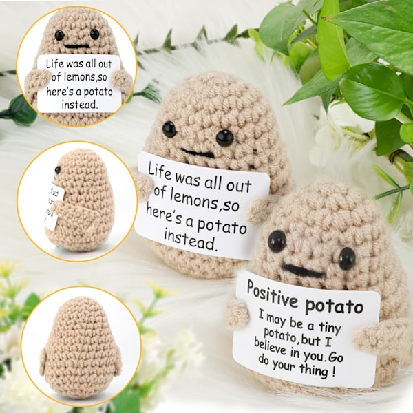 2 st roliga positiva incitament potatis virkning, 2,76 tum virkad inspirera positiv potatisleksak med positivitetsbekräftelsekort söt positiv (beige)