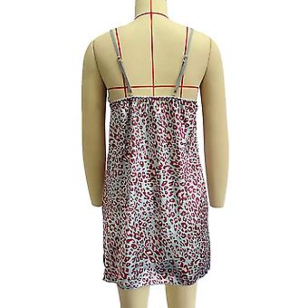 Leopard Lace Sexy Nattkjole Satin V-hals Ermeløs Sleepwear Dame Nattkjole 3XL(M Rosa)