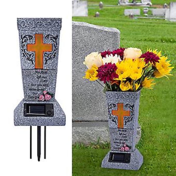 LED Solcellsgravvas för Konstgjorda/Färska Blommor Gravblommkorsvas Minnesgåva (Ej Utrustad)