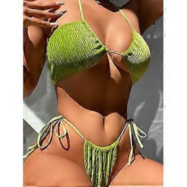 Sexet Bikini Grønt Badetøj Dame Badetøj Ensfarvet Bikini Sæt G-streng Bikinis Biquini Feminino Badedragt Strandtøj Sommer(bu1 S)