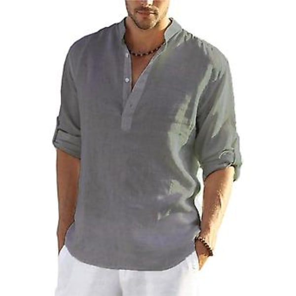 Ny Mænds Afslappet Blouse Bomuld Linned Skjorte Løse Toppe Langærmet T-shirt Forår Efterår Afslappet Handsome Mænds Skjorter 3XL 100-110KG Grøn